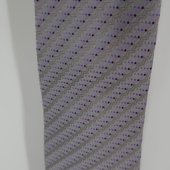 Peter So Men's 100% Silk Tie Gray w Purple Dots - Picture 4 of 7